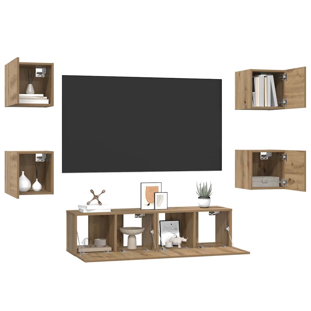 Tv-meubelset Wandgemonteerd 6 pcs Artisan Eiken Bewerkt hout is nu te koop bij PeponiXL, paradijselijk wonen!