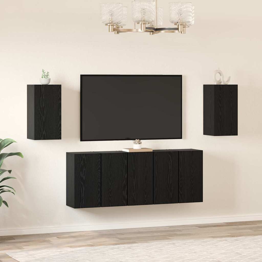 Tv-meubelset 7 pcs Zwart Eiken 30,5 x 30 x 60 cm Bewerkt hout is nu te koop bij PeponiXL, paradijselijk wonen!