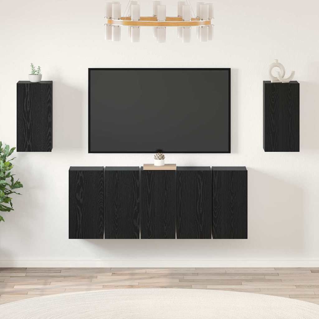 Tv-meubelset 7 pcs Zwart Eiken 30,5 x 30 x 60 cm Bewerkt hout is nu te koop bij PeponiXL, paradijselijk wonen!
