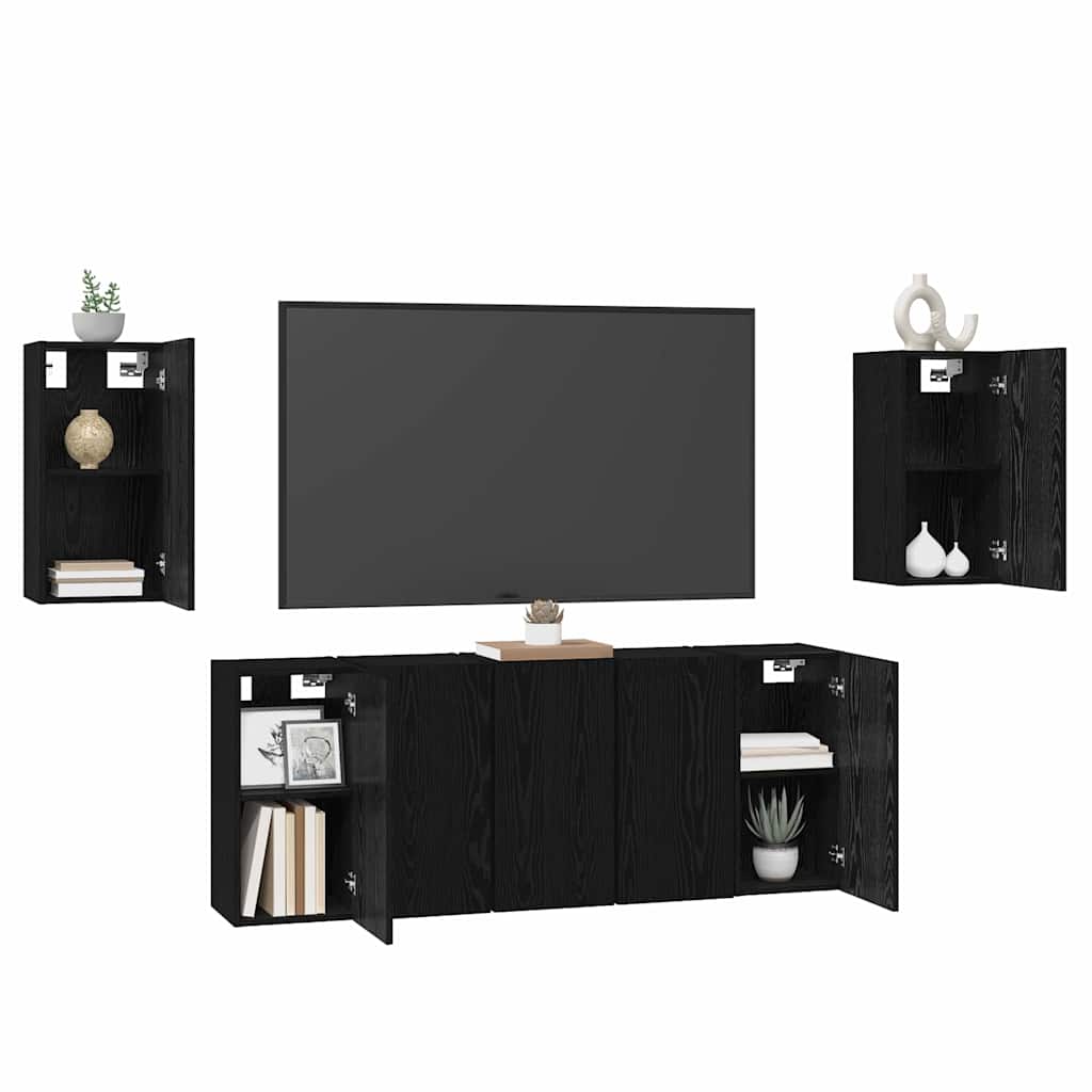 Tv-meubelset 7 pcs Zwart Eiken 30,5 x 30 x 60 cm Bewerkt hout is nu te koop bij PeponiXL, paradijselijk wonen!