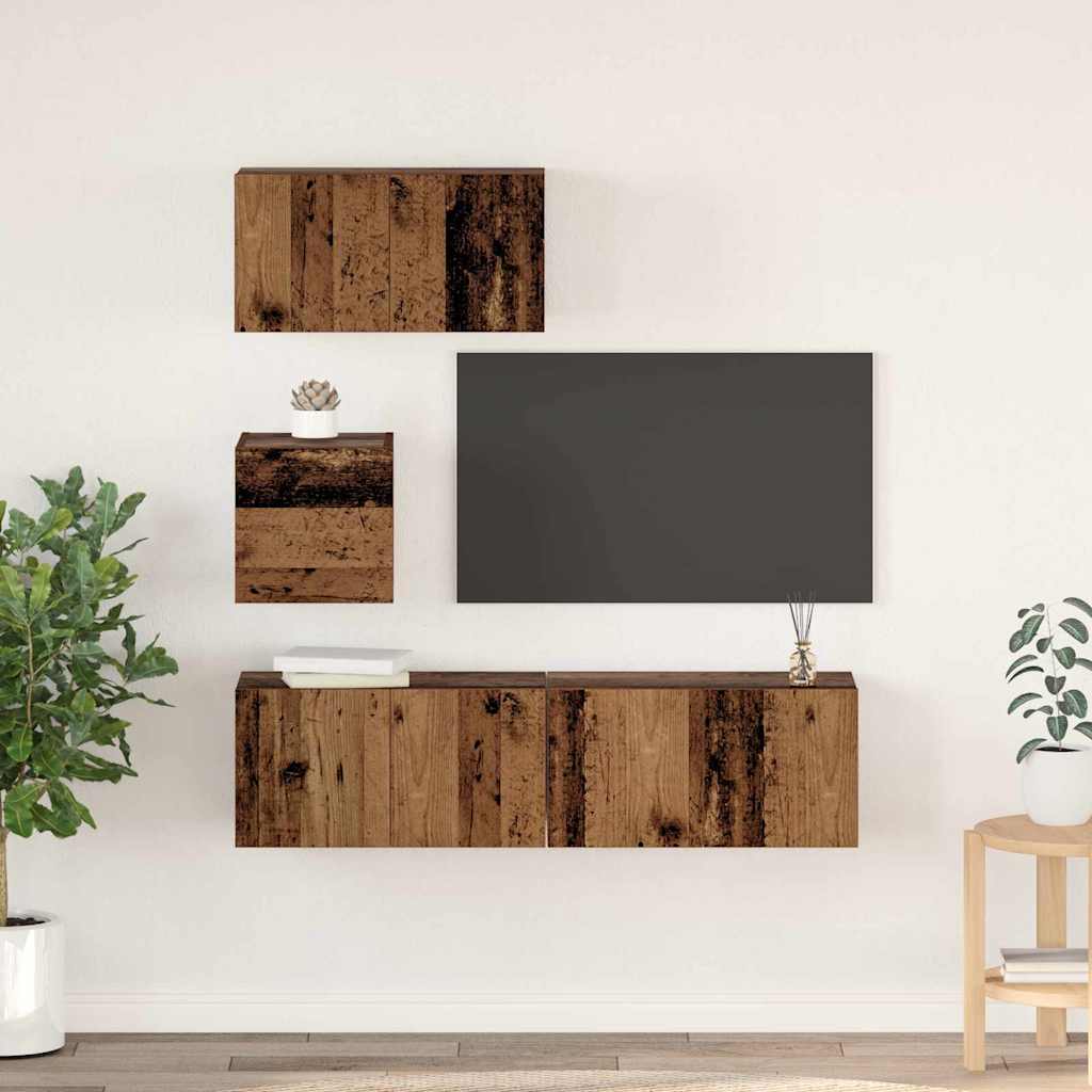 Tv-meubelset Wandgemonteerd 4 pcs Oud Hout Bewerkt hout is nu te koop bij PeponiXL, paradijselijk wonen!