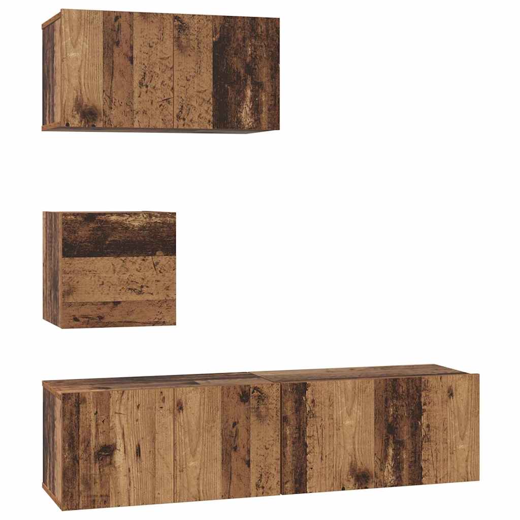 Tv-meubelset Wandgemonteerd 4 pcs Oud Hout Bewerkt hout is nu te koop bij PeponiXL, paradijselijk wonen!