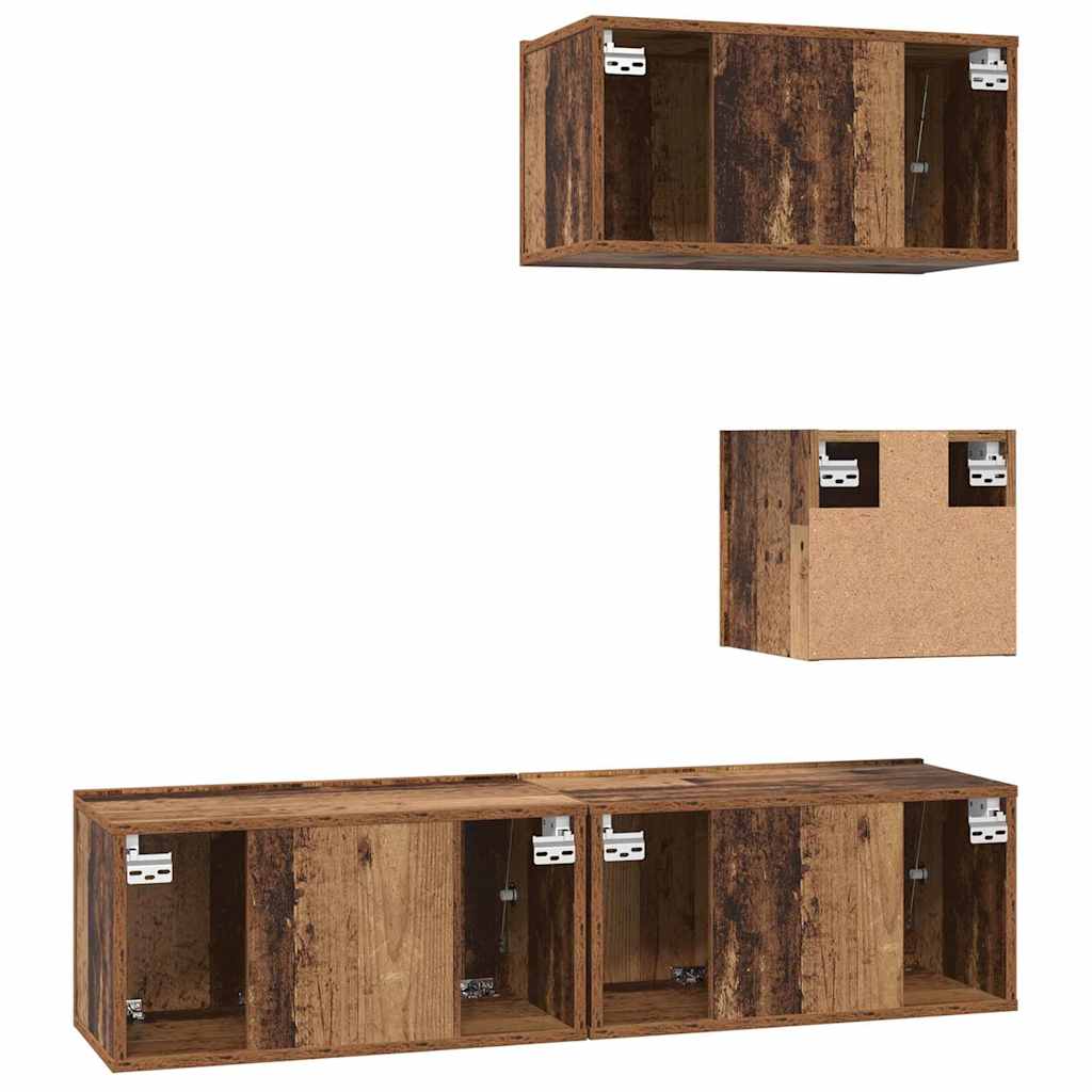 Tv-meubelset Wandgemonteerd 4 pcs Oud Hout Bewerkt hout is nu te koop bij PeponiXL, paradijselijk wonen!
