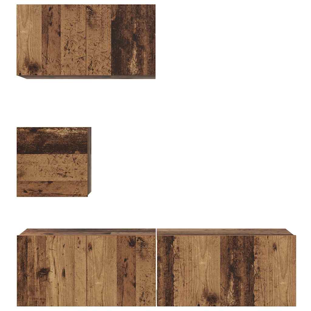 Tv-meubelset Wandgemonteerd 4 pcs Oud Hout Bewerkt hout is nu te koop bij PeponiXL, paradijselijk wonen!