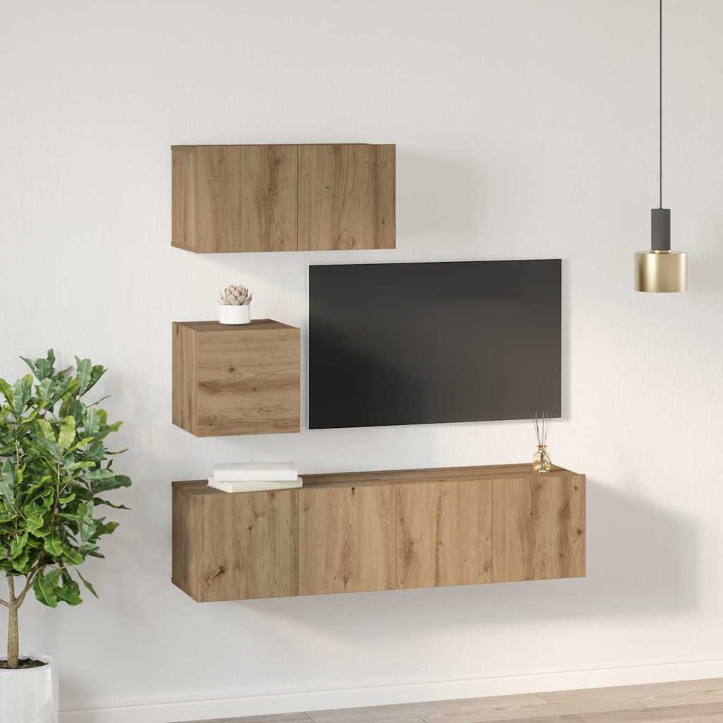 Tv-meubelset Wandgemonteerd 4 pcs Artisan Eiken Bewerkt hout is nu te koop bij PeponiXL, paradijselijk wonen!