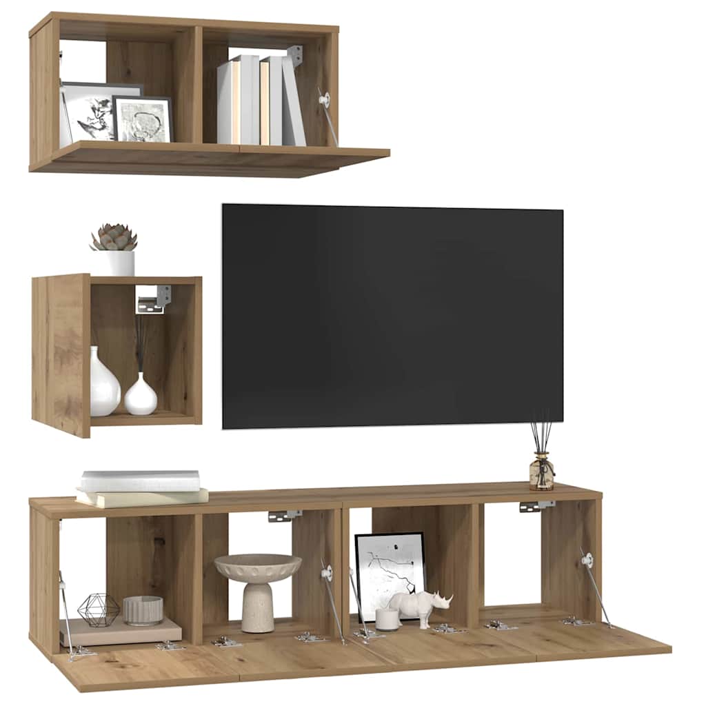 Tv-meubelset Wandgemonteerd 4 pcs Artisan Eiken Bewerkt hout is nu te koop bij PeponiXL, paradijselijk wonen!