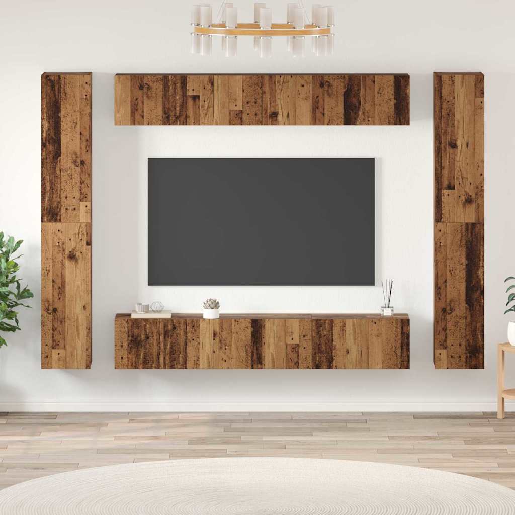Tv-meubelset Wandgemonteerd 10 pcs Oud Hout Bewerkt hout is nu te koop bij PeponiXL, paradijselijk wonen!