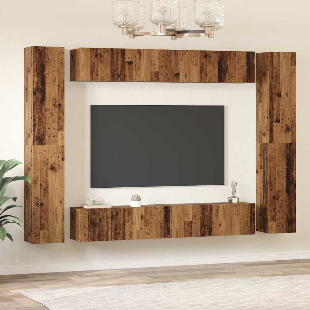 Tv-meubelset Wandgemonteerd 10 pcs Oud Hout Bewerkt hout is nu te koop bij PeponiXL, paradijselijk wonen!