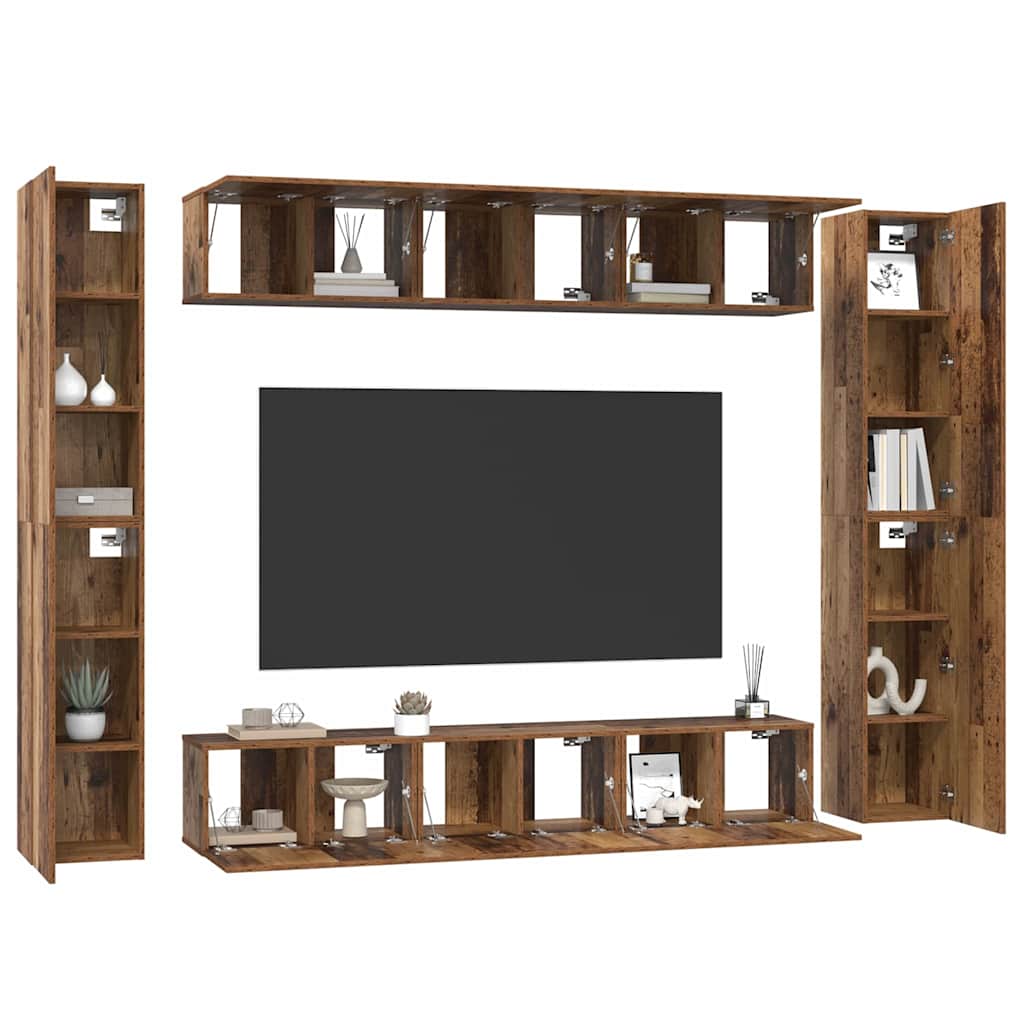 Tv-meubelset Wandgemonteerd 10 pcs Oud Hout Bewerkt hout is nu te koop bij PeponiXL, paradijselijk wonen!