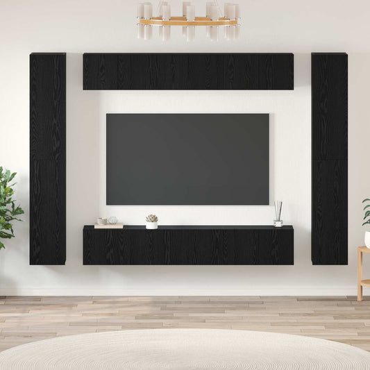 Tv-meubelset Wandgemonteerd 10 pcs Zwart Eiken Bewerkt hout is nu te koop bij PeponiXL, paradijselijk wonen!