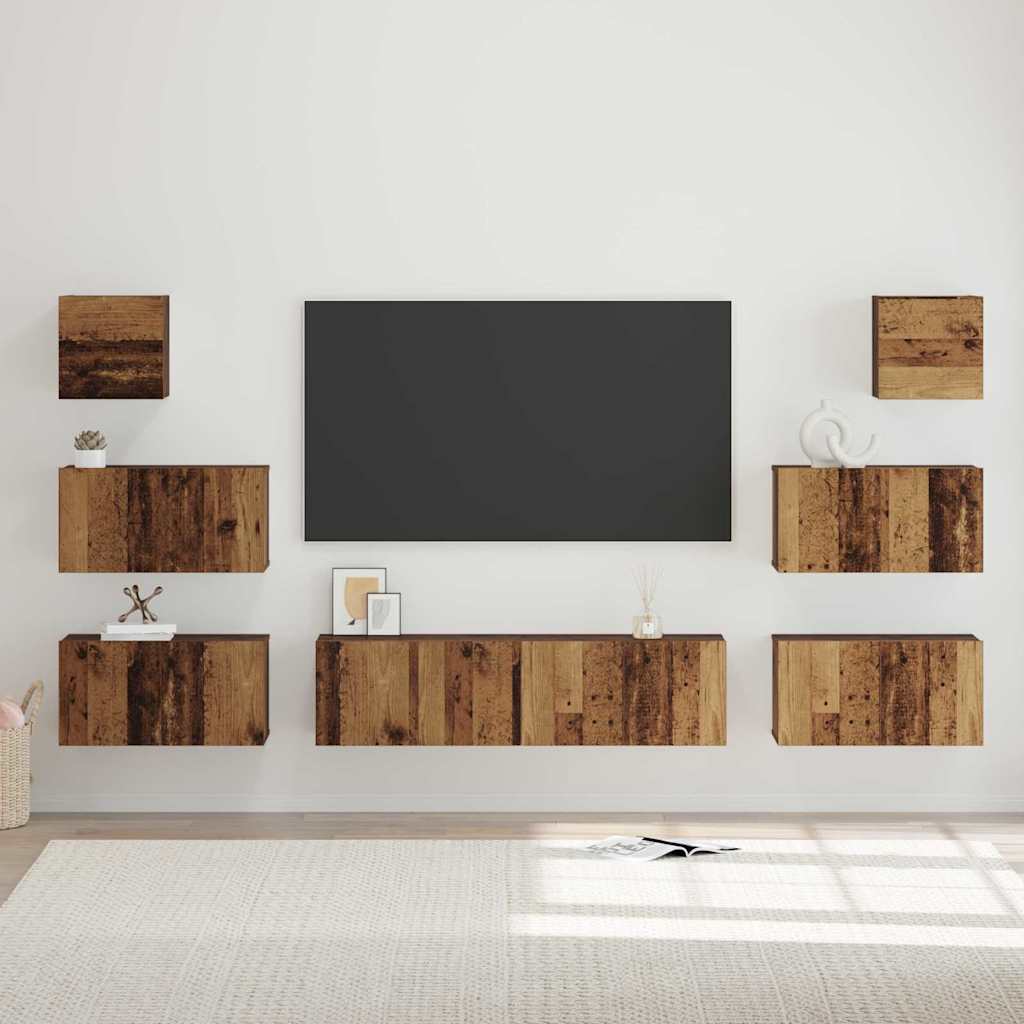 Tv-meubelset Wandgemonteerd 8 pcs Oud Hout Bewerkt hout is nu te koop bij PeponiXL, paradijselijk wonen!