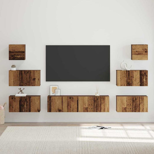 Tv-meubelset Wandgemonteerd 8 pcs Oud Hout Bewerkt hout is nu te koop bij PeponiXL, paradijselijk wonen!