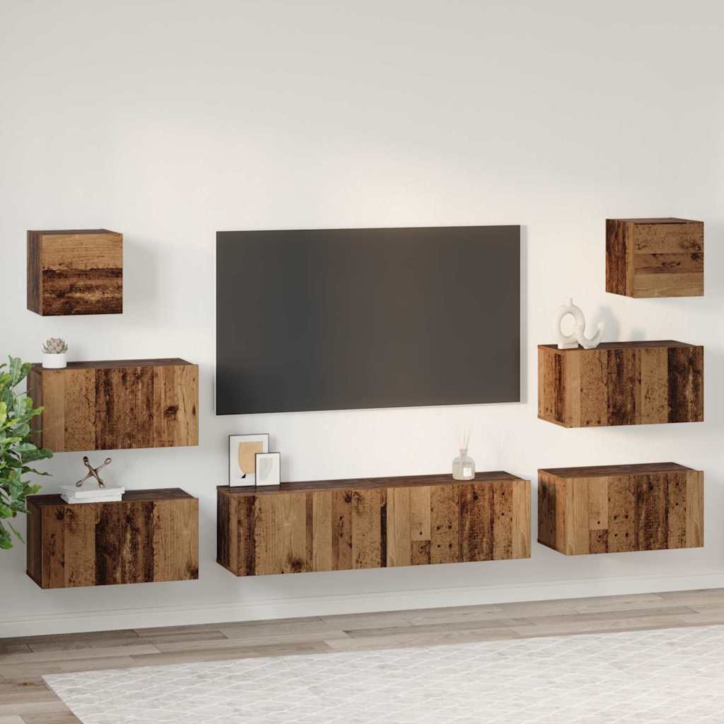 Tv-meubelset Wandgemonteerd 8 pcs Oud Hout Bewerkt hout is nu te koop bij PeponiXL, paradijselijk wonen!