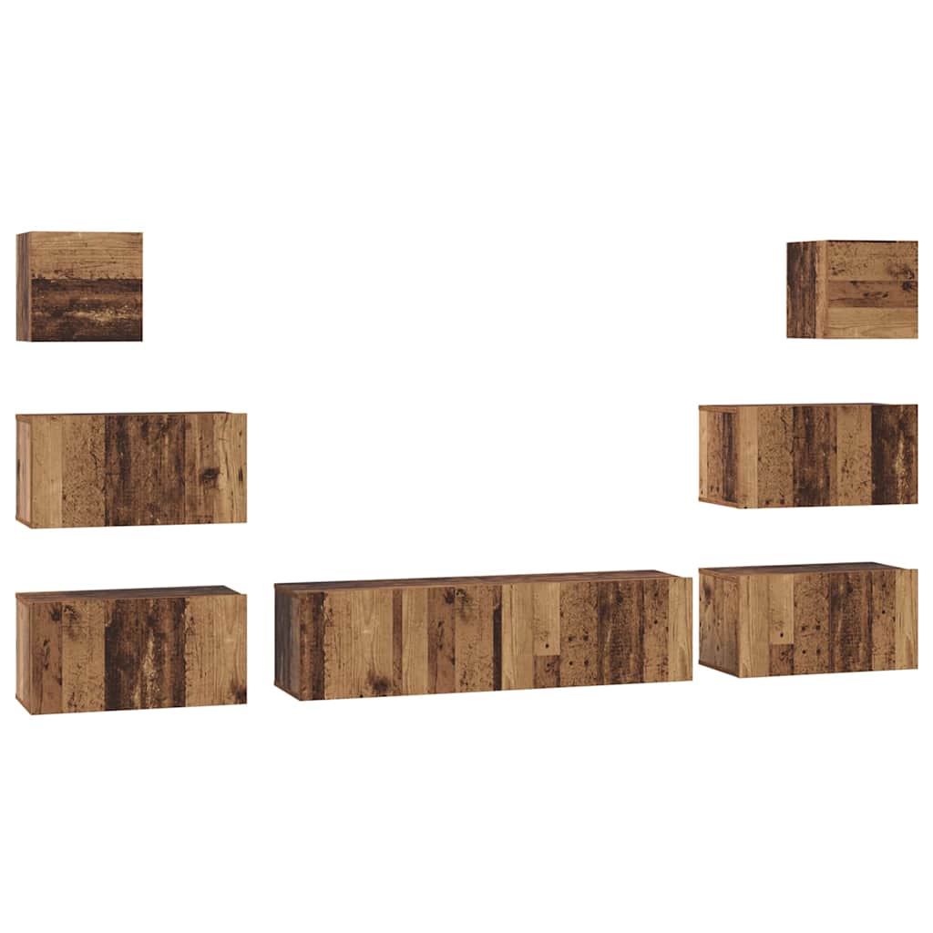 Tv-meubelset Wandgemonteerd 8 pcs Oud Hout Bewerkt hout is nu te koop bij PeponiXL, paradijselijk wonen!