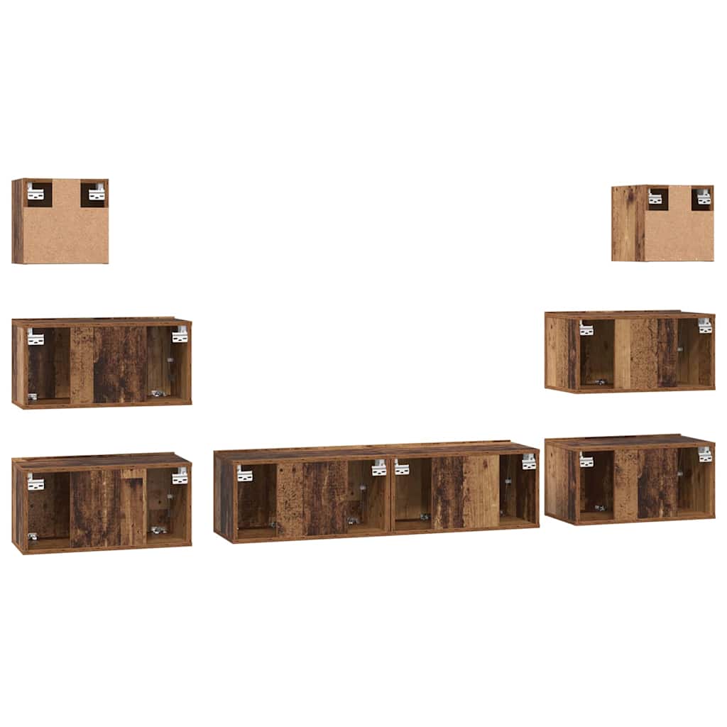 Tv-meubelset Wandgemonteerd 8 pcs Oud Hout Bewerkt hout is nu te koop bij PeponiXL, paradijselijk wonen!
