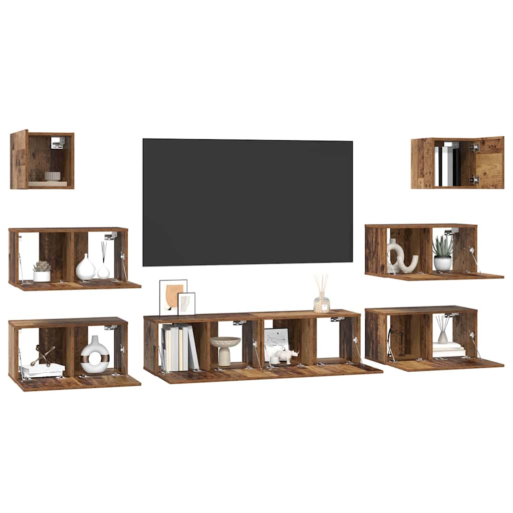 Tv-meubelset Wandgemonteerd 8 pcs Oud Hout Bewerkt hout is nu te koop bij PeponiXL, paradijselijk wonen!