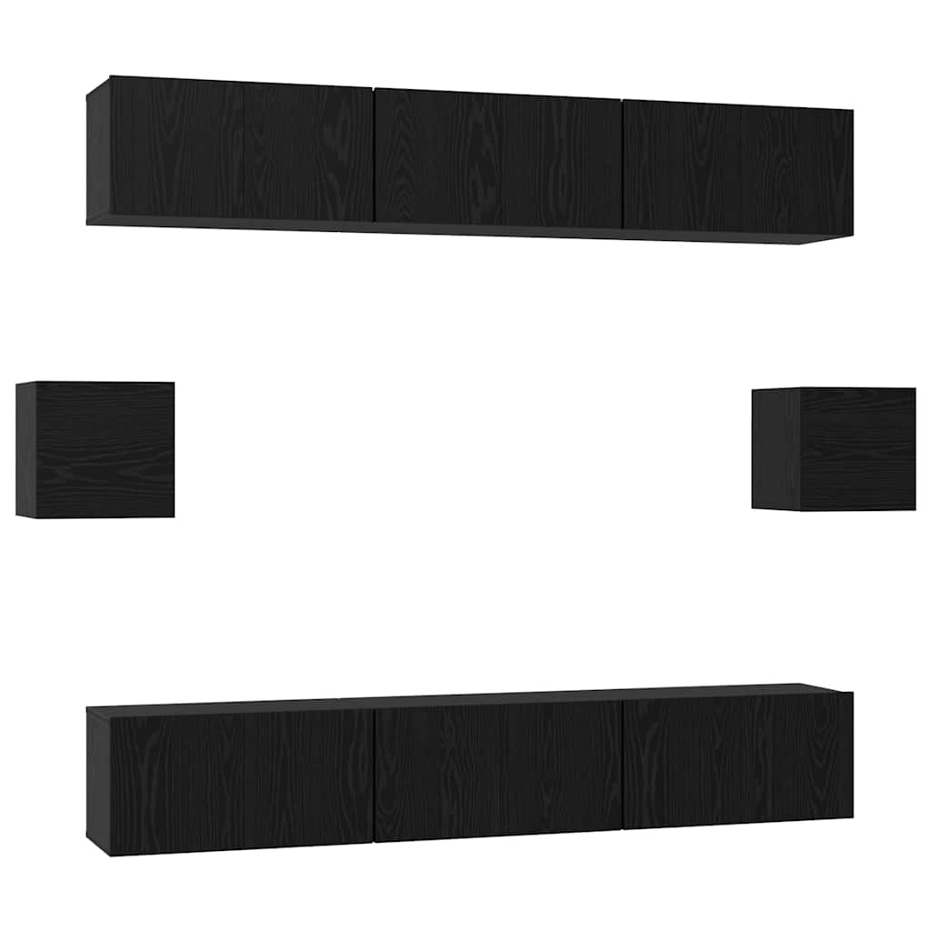 Tv-meubelset Wandgemonteerd 8 pcs Zwart Eiken Bewerkt hout is nu te koop bij PeponiXL, paradijselijk wonen!