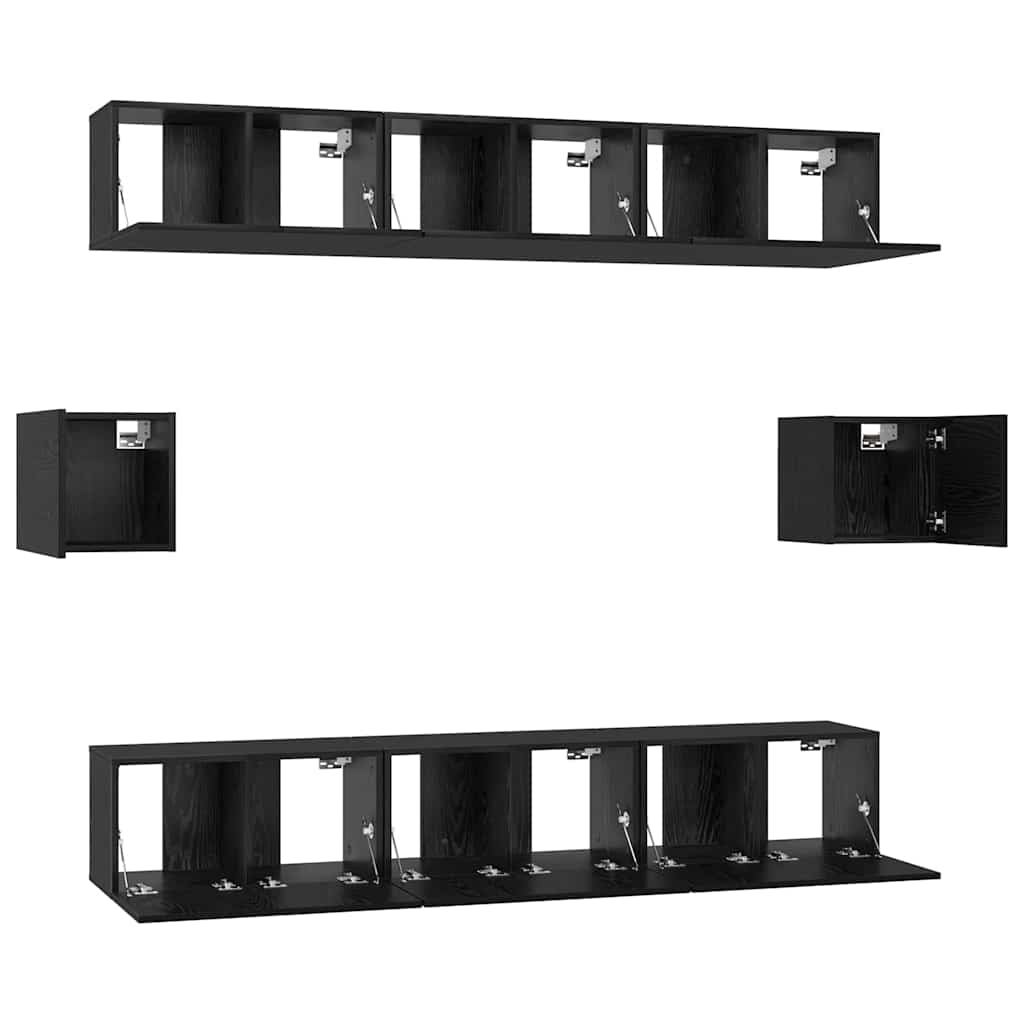 Tv-meubelset Wandgemonteerd 8 pcs Zwart Eiken Bewerkt hout is nu te koop bij PeponiXL, paradijselijk wonen!