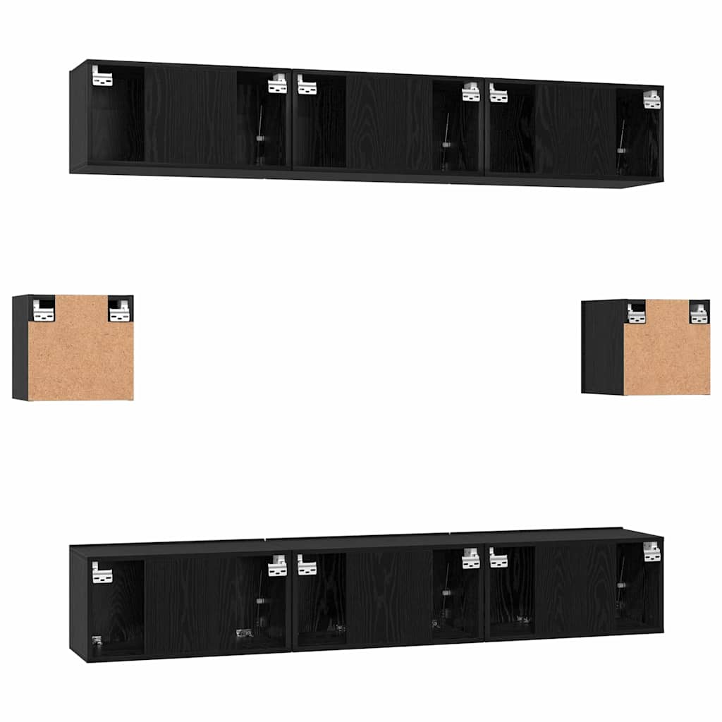 Tv-meubelset Wandgemonteerd 8 pcs Zwart Eiken Bewerkt hout is nu te koop bij PeponiXL, paradijselijk wonen!