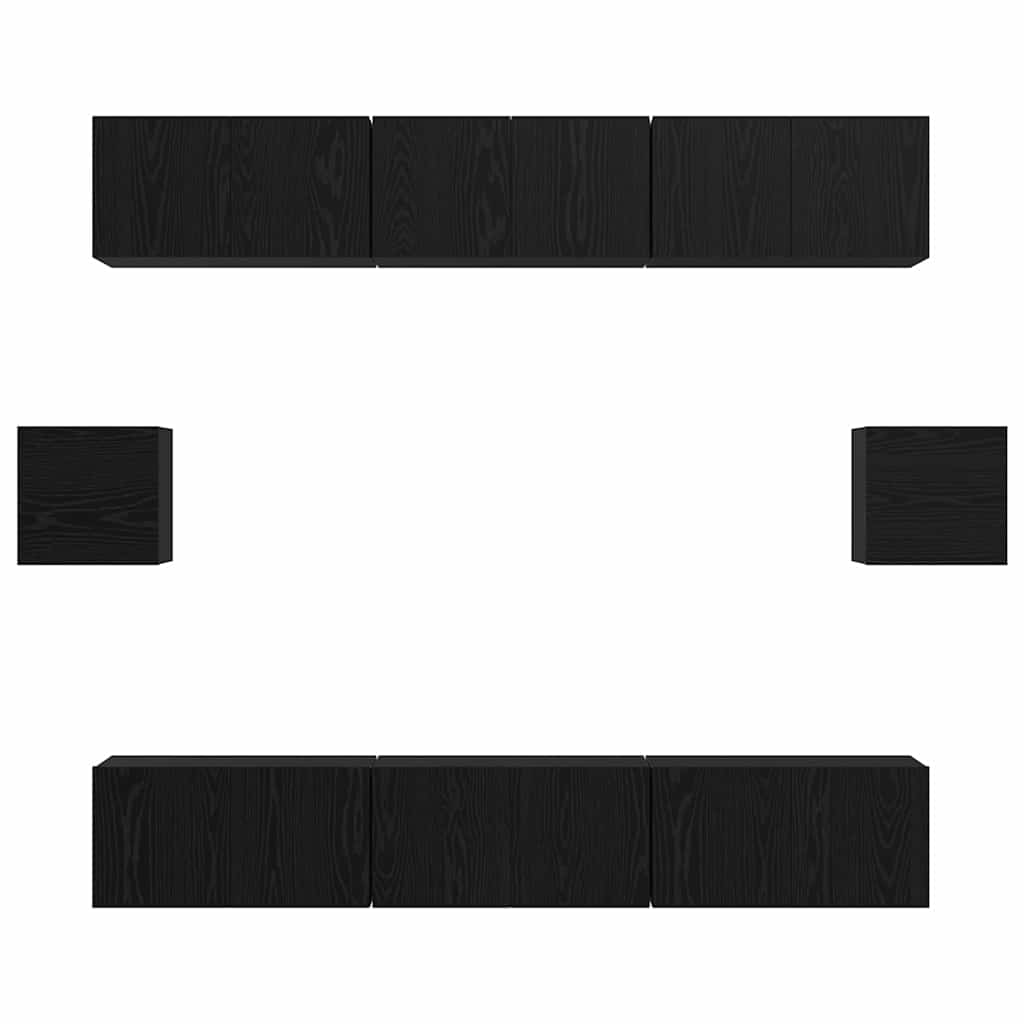 Tv-meubelset Wandgemonteerd 8 pcs Zwart Eiken Bewerkt hout is nu te koop bij PeponiXL, paradijselijk wonen!