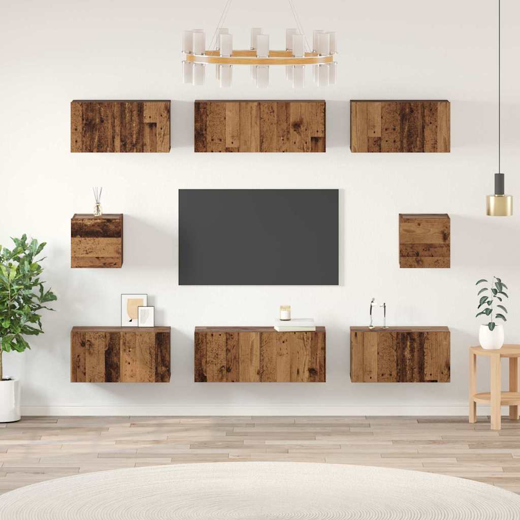 Tv-meubelset Wandgemonteerd 8 pcs Oud Hout Bewerkt hout is nu te koop bij PeponiXL, paradijselijk wonen!