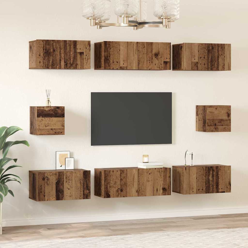 Tv-meubelset Wandgemonteerd 8 pcs Oud Hout Bewerkt hout is nu te koop bij PeponiXL, paradijselijk wonen!