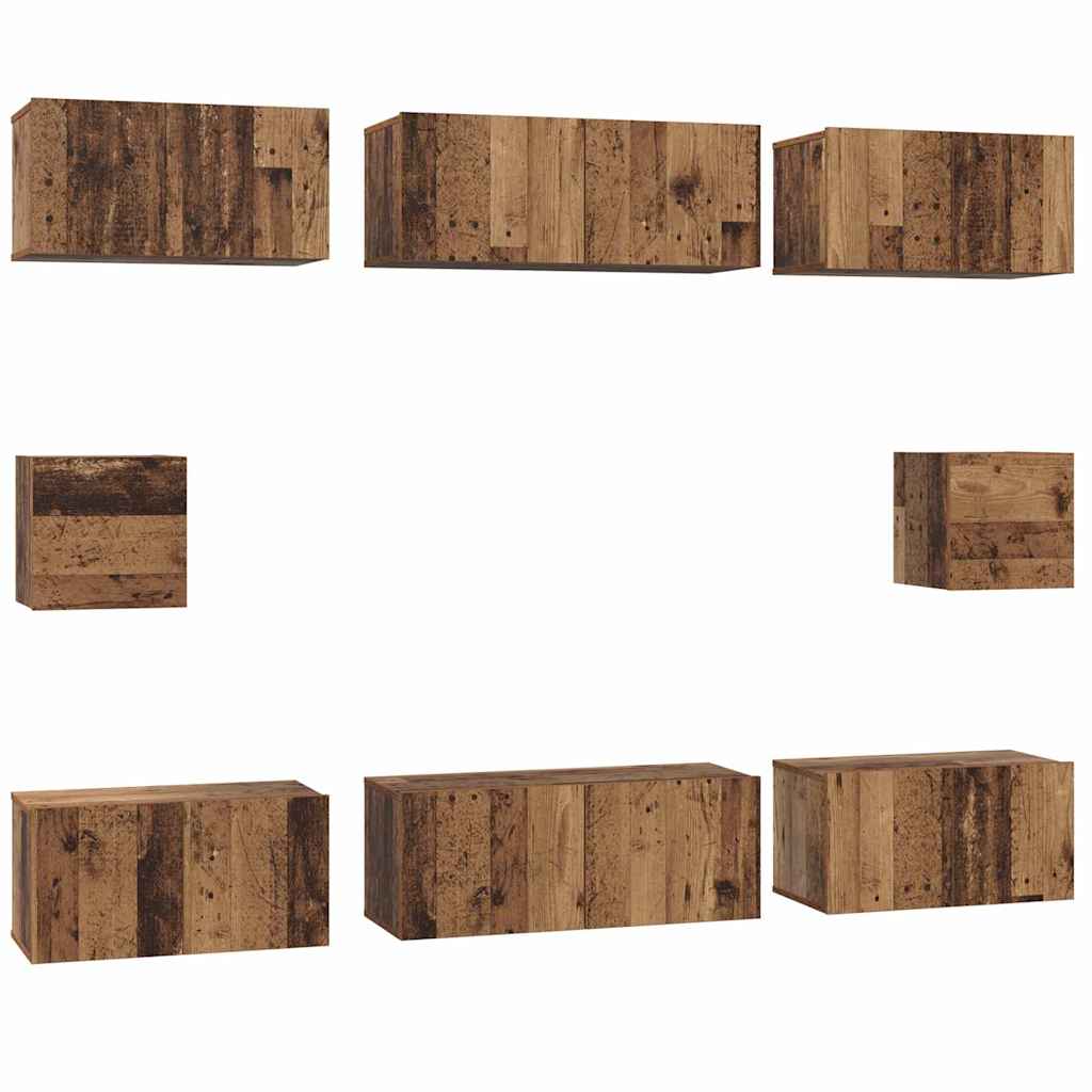 Tv-meubelset Wandgemonteerd 8 pcs Oud Hout Bewerkt hout is nu te koop bij PeponiXL, paradijselijk wonen!