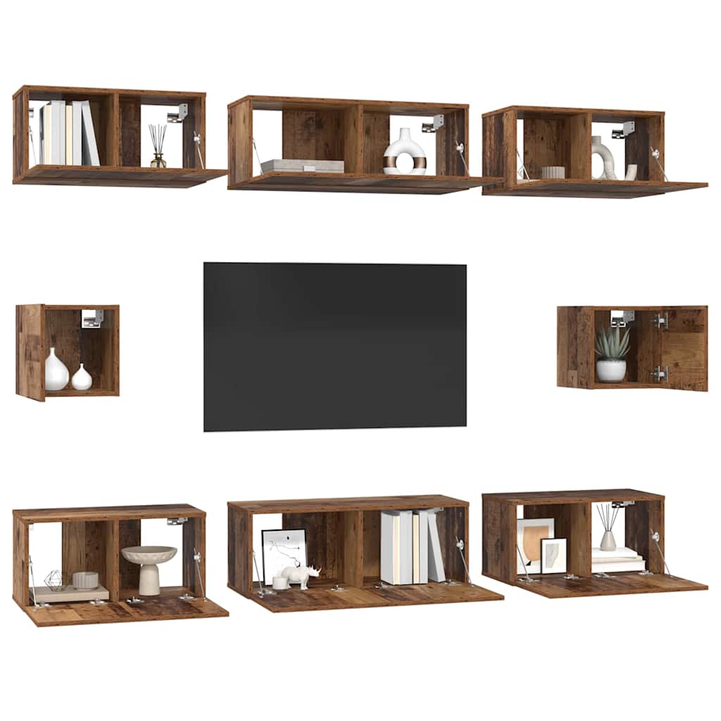 Tv-meubelset Wandgemonteerd 8 pcs Oud Hout Bewerkt hout is nu te koop bij PeponiXL, paradijselijk wonen!