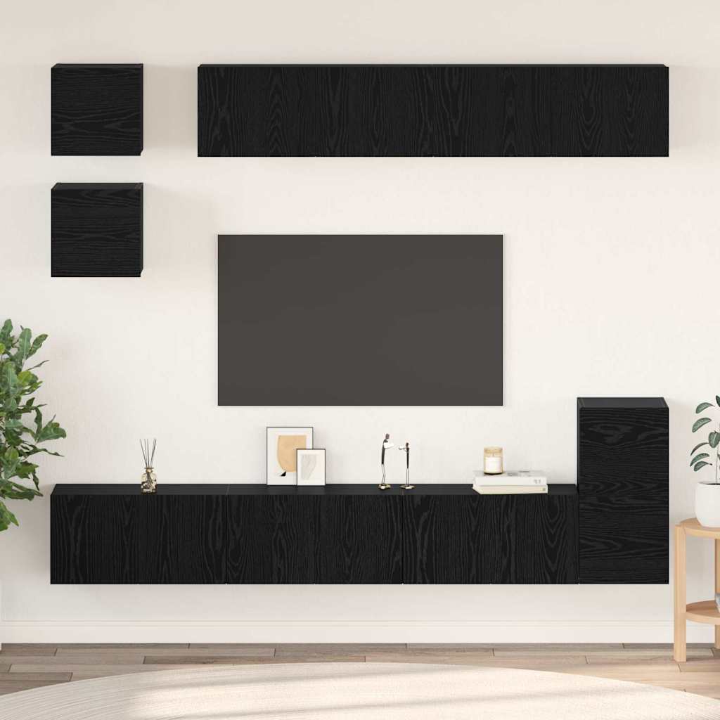 Tv-meubelset Wandgemonteerd 8 pcs Zwart Eiken Bewerkt hout is nu te koop bij PeponiXL, paradijselijk wonen!