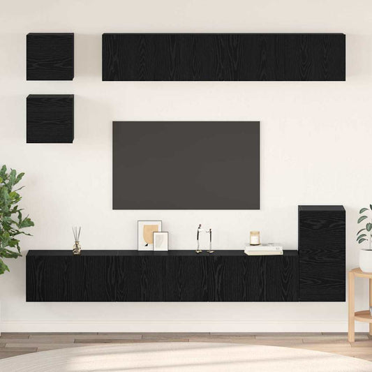 Tv-meubelset Wandgemonteerd 8 pcs Zwart Eiken Bewerkt hout is nu te koop bij PeponiXL, paradijselijk wonen!
