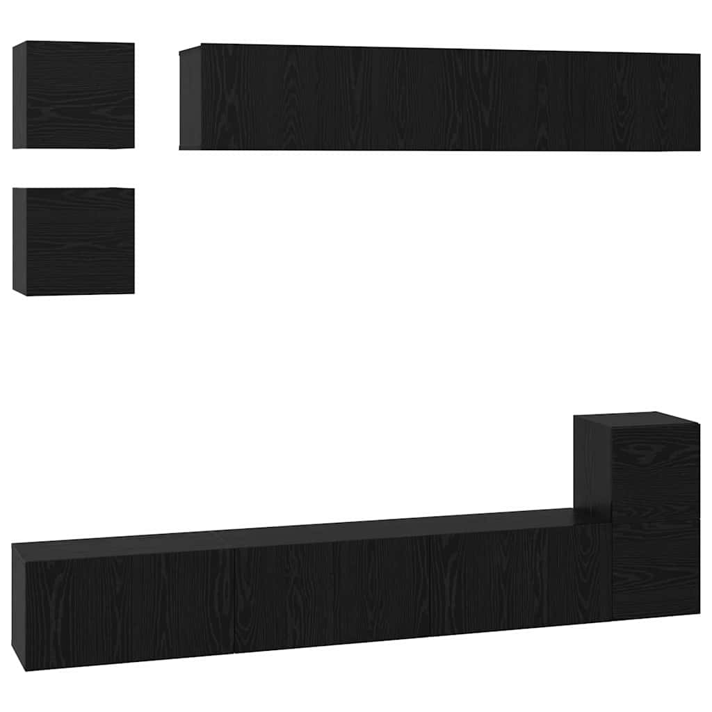 Tv-meubelset Wandgemonteerd 8 pcs Zwart Eiken Bewerkt hout is nu te koop bij PeponiXL, paradijselijk wonen!
