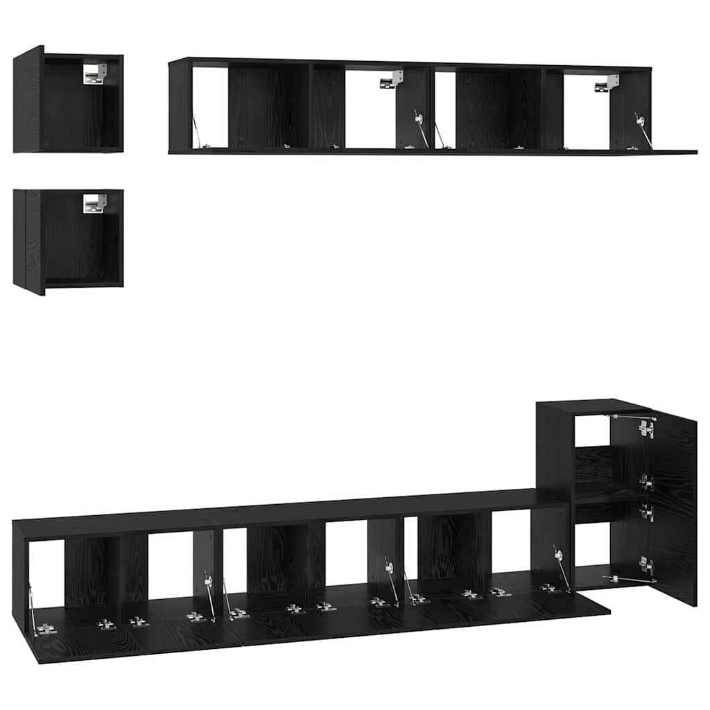 Tv-meubelset Wandgemonteerd 8 pcs Zwart Eiken Bewerkt hout is nu te koop bij PeponiXL, paradijselijk wonen!