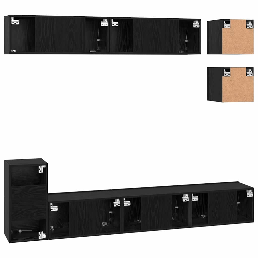 Tv-meubelset Wandgemonteerd 8 pcs Zwart Eiken Bewerkt hout is nu te koop bij PeponiXL, paradijselijk wonen!