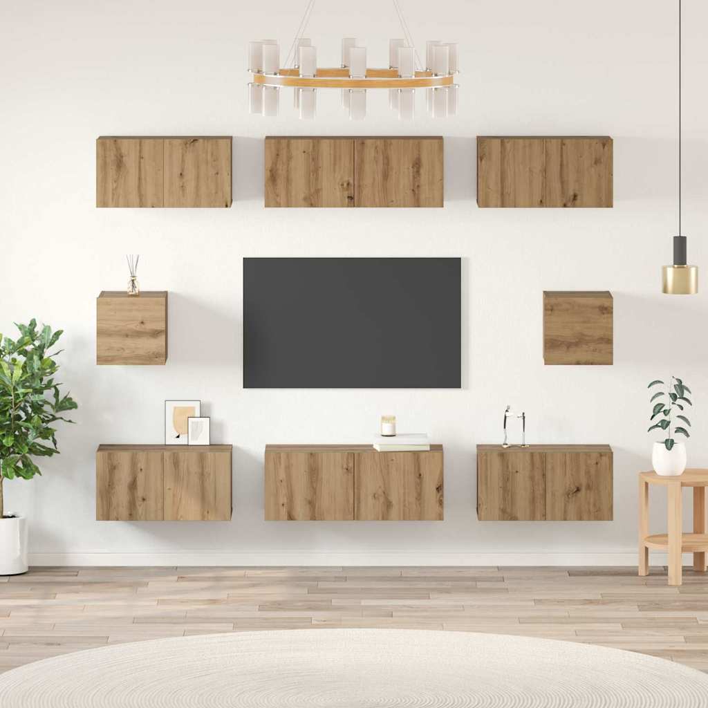 Tv-meubelset Wandgemonteerd 8 pcs Artisan Eiken Bewerkt hout is nu te koop bij PeponiXL, paradijselijk wonen!