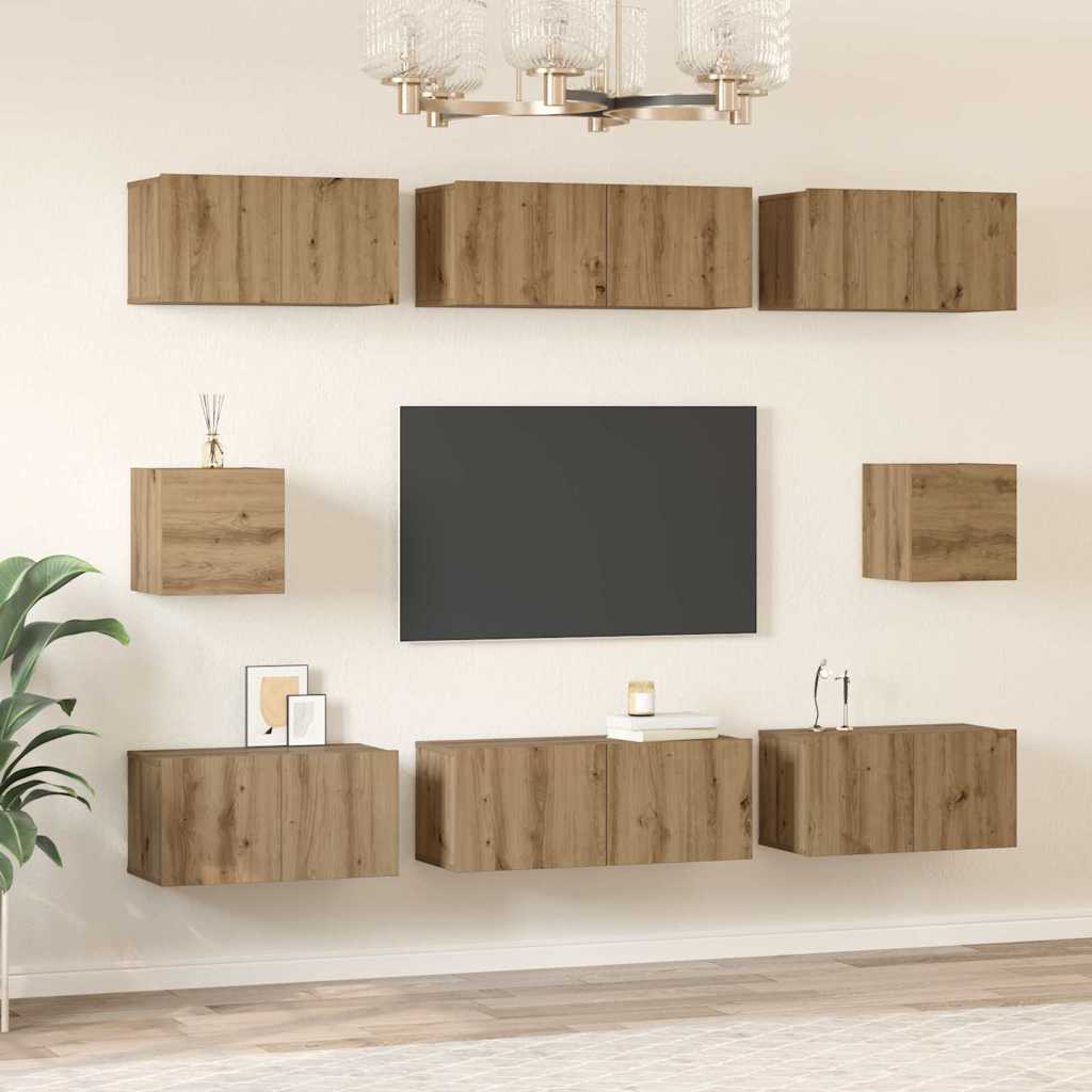 Tv-meubelset Wandgemonteerd 8 pcs Artisan Eiken Bewerkt hout is nu te koop bij PeponiXL, paradijselijk wonen!