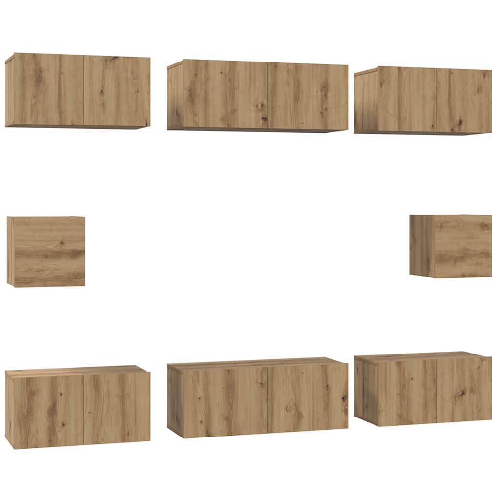 Tv-meubelset Wandgemonteerd 8 pcs Artisan Eiken Bewerkt hout is nu te koop bij PeponiXL, paradijselijk wonen!