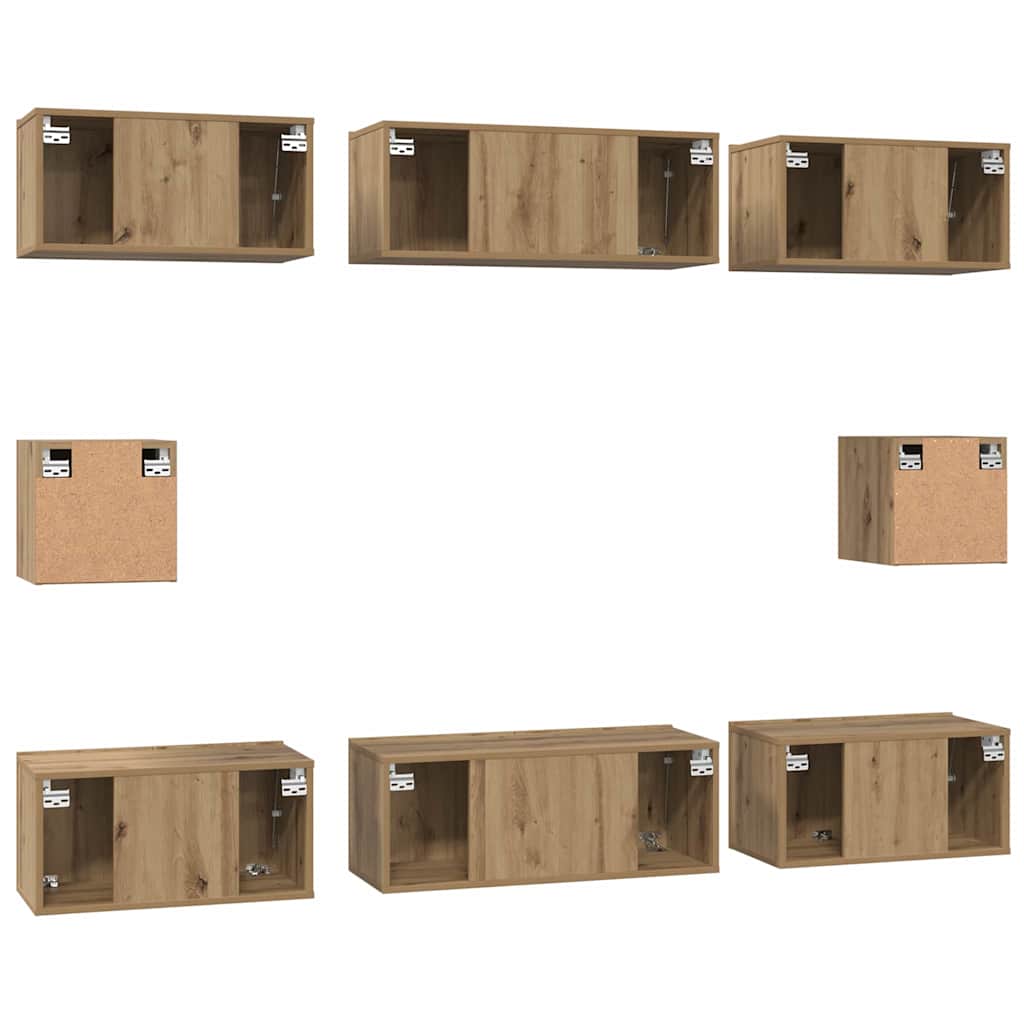 Tv-meubelset Wandgemonteerd 8 pcs Artisan Eiken Bewerkt hout is nu te koop bij PeponiXL, paradijselijk wonen!