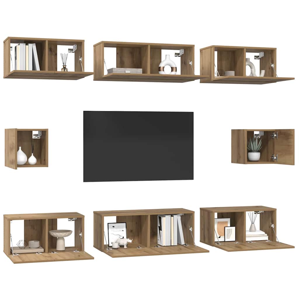 Tv-meubelset Wandgemonteerd 8 pcs Artisan Eiken Bewerkt hout is nu te koop bij PeponiXL, paradijselijk wonen!