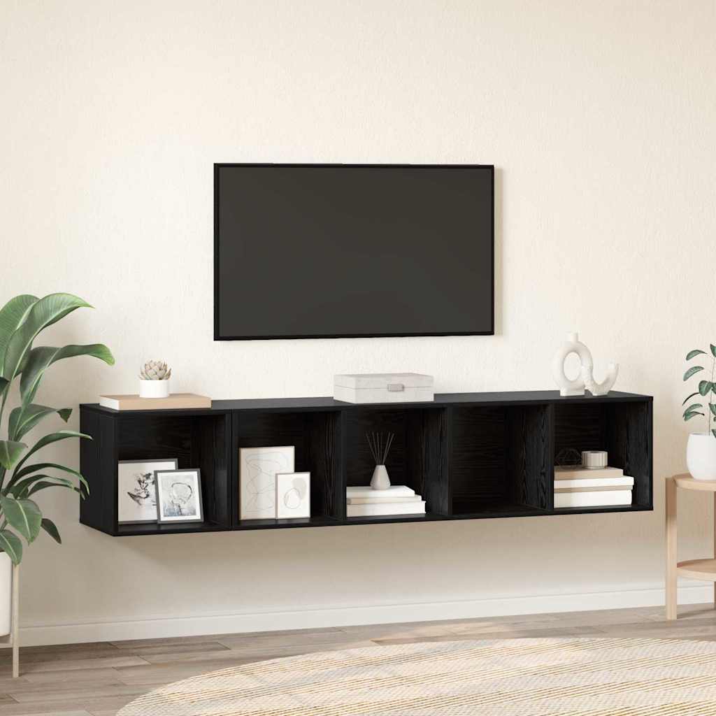 TV-kast set Wandgemonteerd 2 pcs Zwart Eiken Bewerkt hout is nu te koop bij PeponiXL, paradijselijk wonen!