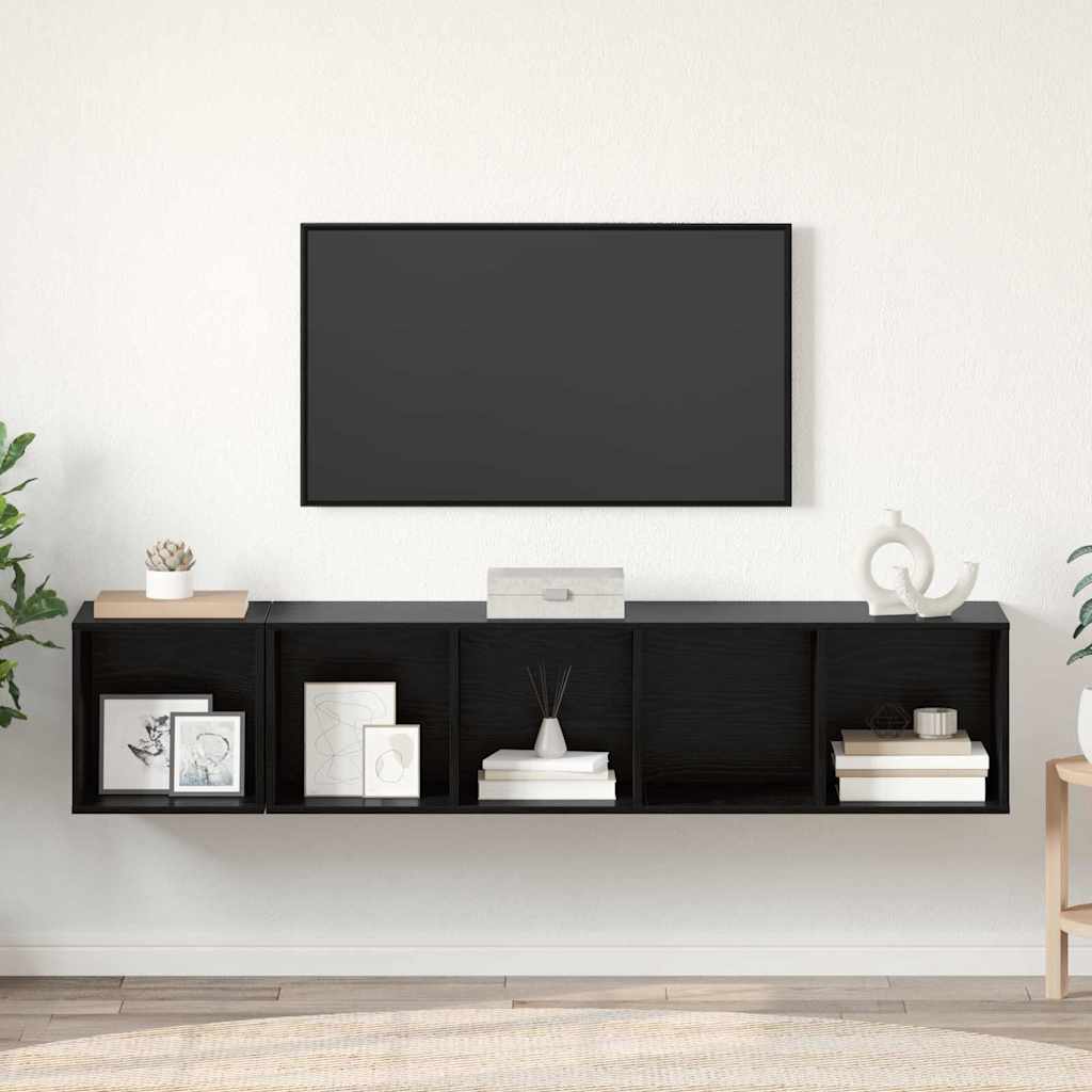 TV-kast set Wandgemonteerd 2 pcs Zwart Eiken Bewerkt hout is nu te koop bij PeponiXL, paradijselijk wonen!