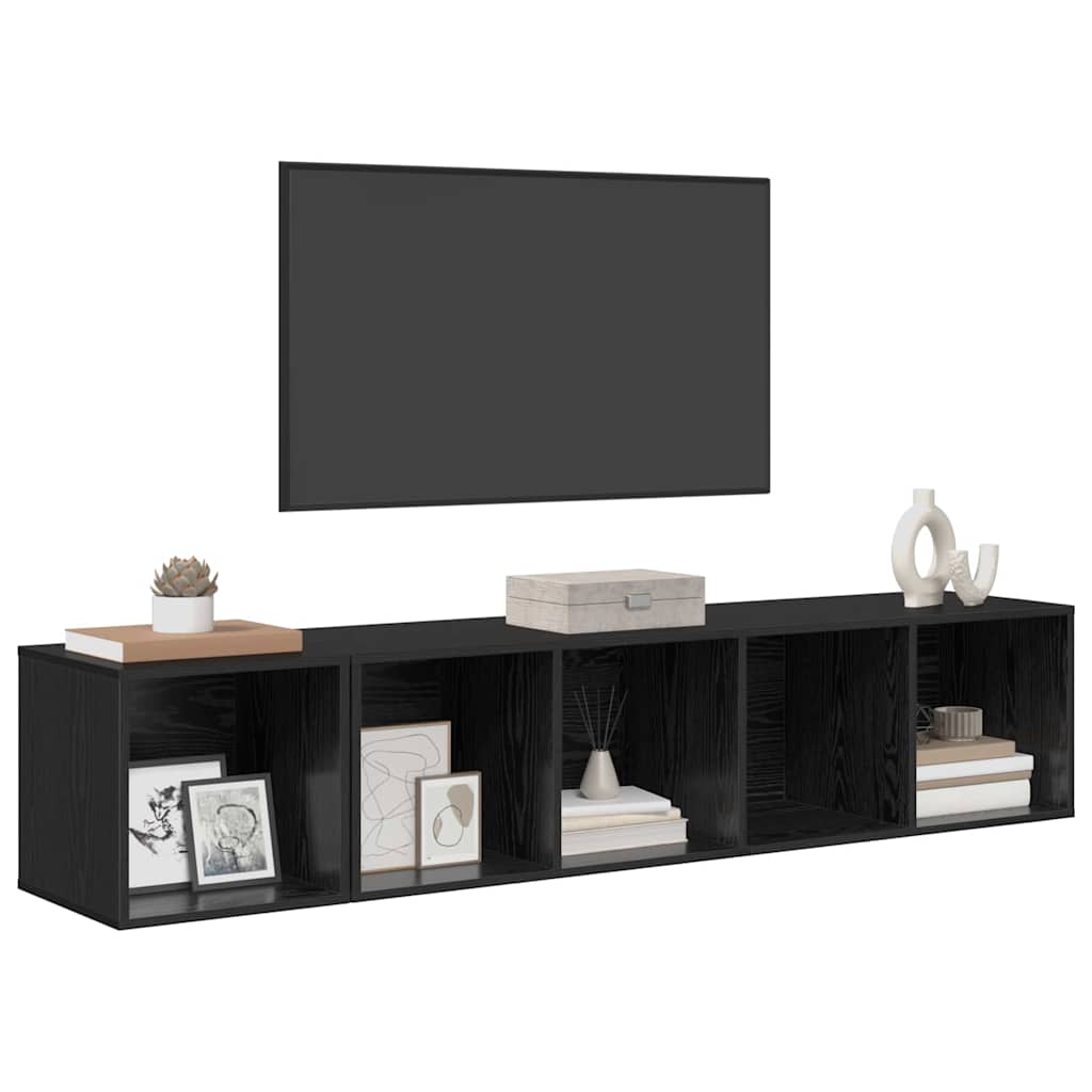 TV-kast set Wandgemonteerd 2 pcs Zwart Eiken Bewerkt hout is nu te koop bij PeponiXL, paradijselijk wonen!