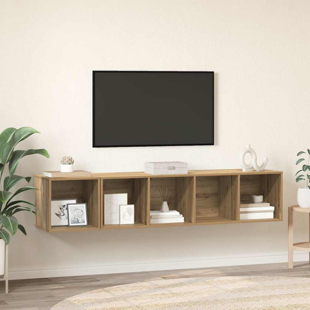 TV-kast set Wandgemonteerd 2 pcs Artisan Eiken Bewerkt hout is nu te koop bij PeponiXL, paradijselijk wonen!