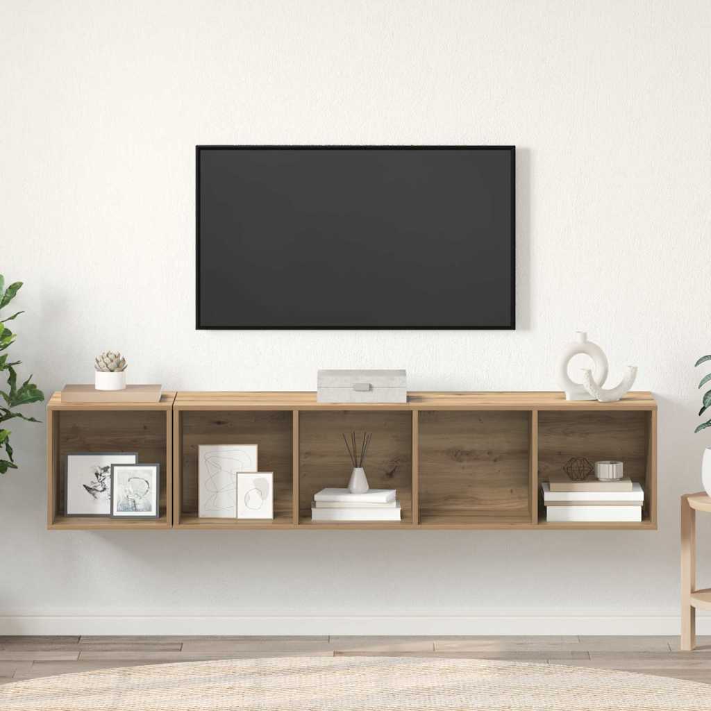 TV-kast set Wandgemonteerd 2 pcs Artisan Eiken Bewerkt hout is nu te koop bij PeponiXL, paradijselijk wonen!