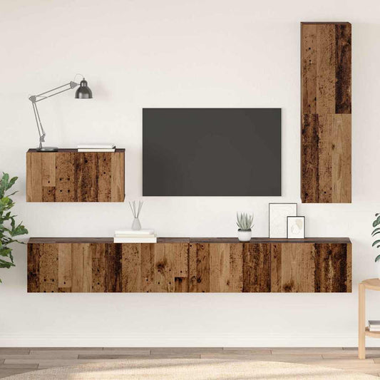 Wand TV Kast Wandgemonteerd 4 pcs Oud Hout Bewerkt hout is nu te koop bij PeponiXL, paradijselijk wonen!