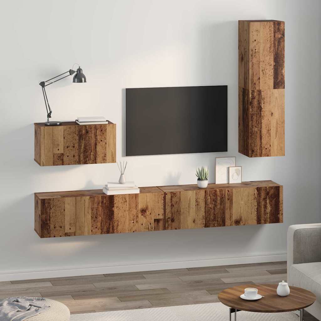 Wand TV Kast Wandgemonteerd 4 pcs Oud Hout Bewerkt hout is nu te koop bij PeponiXL, paradijselijk wonen!