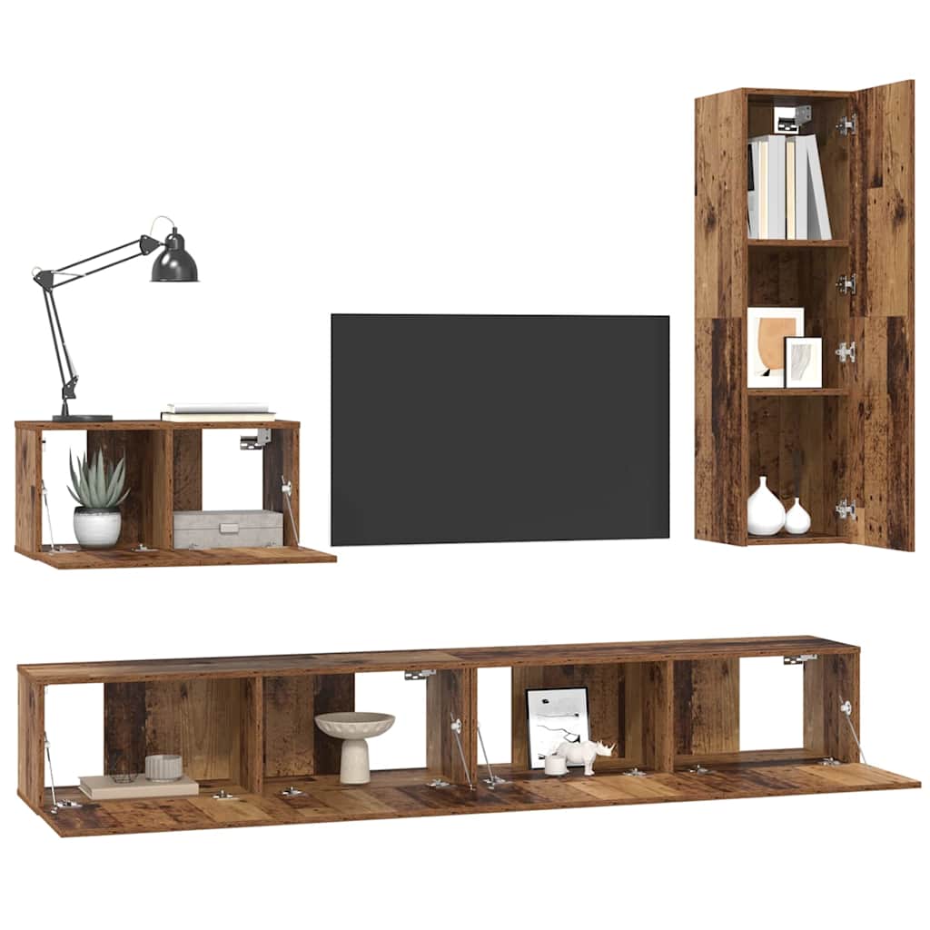 Wand TV Kast Wandgemonteerd 4 pcs Oud Hout Bewerkt hout is nu te koop bij PeponiXL, paradijselijk wonen!