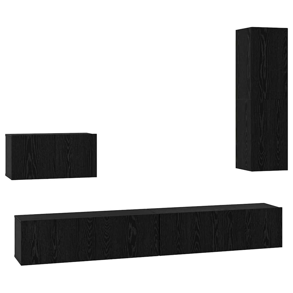 Wand TV Kast Wandgemonteerd 4 pcs Zwart Eiken Bewerkt hout is nu te koop bij PeponiXL, paradijselijk wonen!