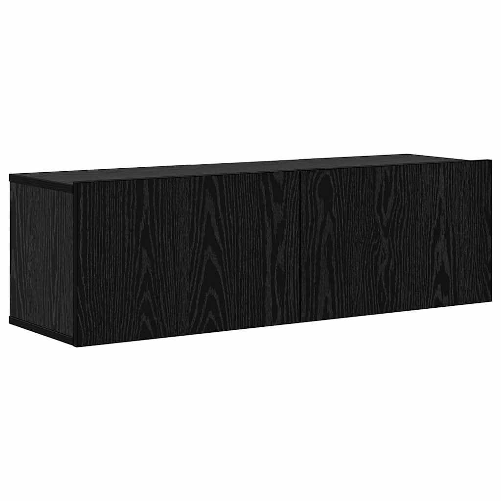 Wand TV Kast Wandgemonteerd 4 pcs Zwart Eiken Bewerkt hout is nu te koop bij PeponiXL, paradijselijk wonen!