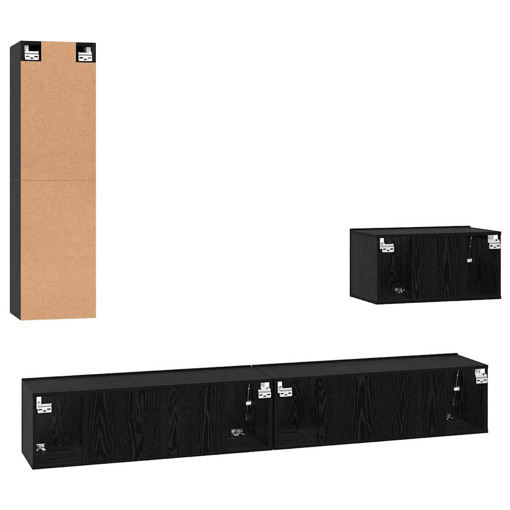 Wand TV Kast Wandgemonteerd 4 pcs Zwart Eiken Bewerkt hout is nu te koop bij PeponiXL, paradijselijk wonen!