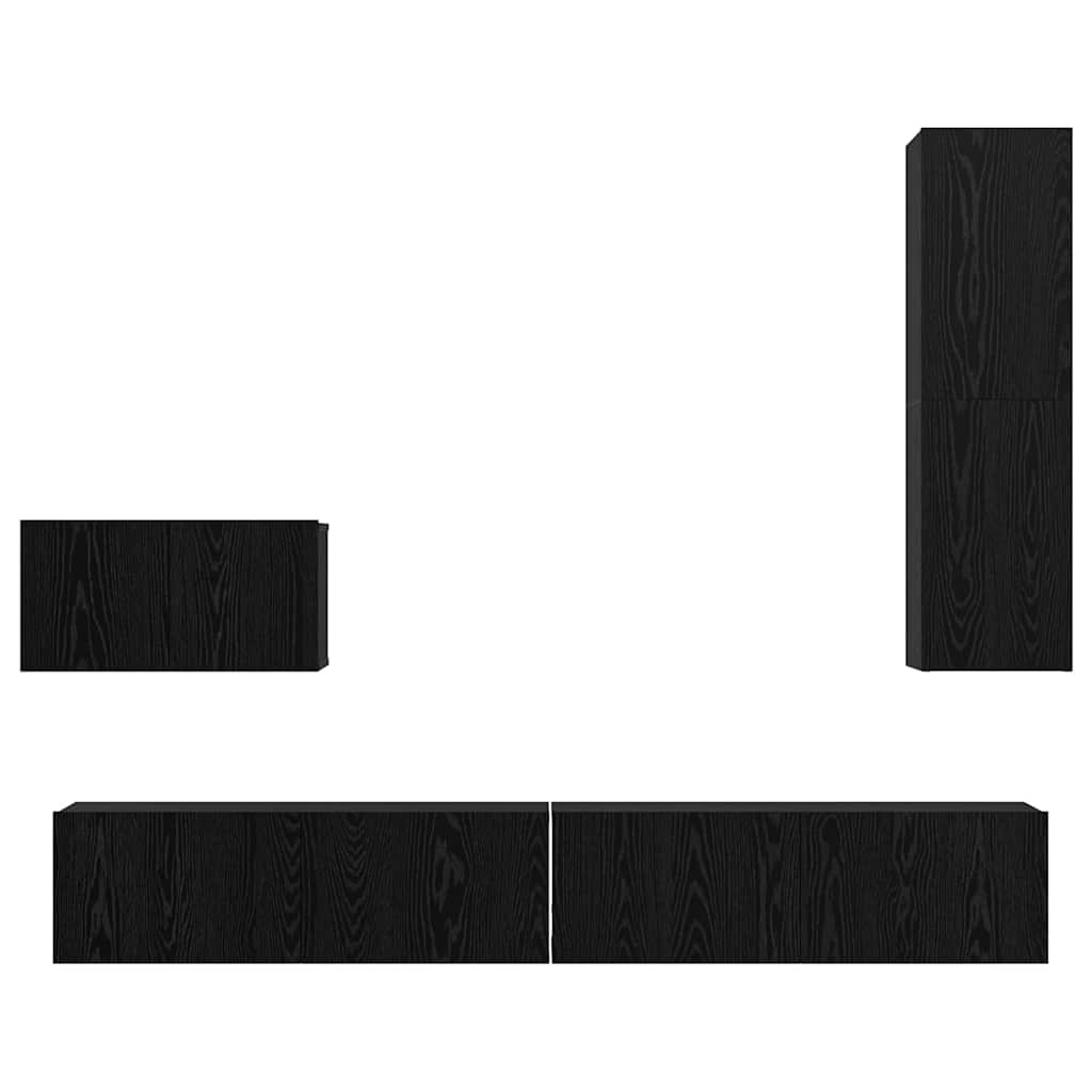 Wand TV Kast Wandgemonteerd 4 pcs Zwart Eiken Bewerkt hout is nu te koop bij PeponiXL, paradijselijk wonen!
